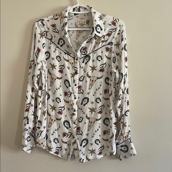 Cotton and rye Pearl snap long sleeve western print small - Picture 1 of 5